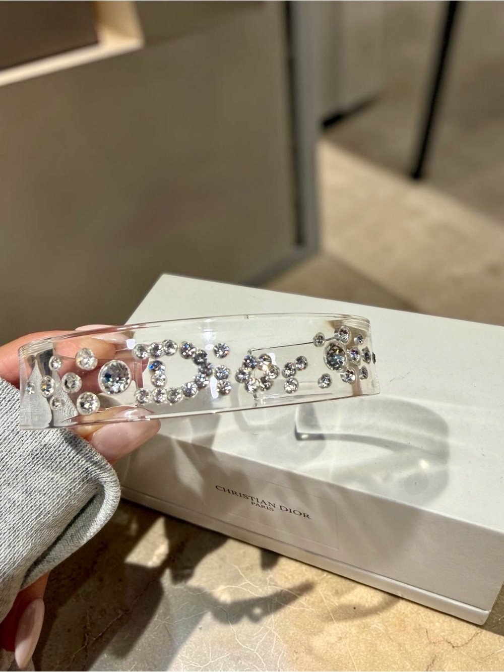 Christian Dior Clear Lucite Rhinestone Bangle Bracelet - Picture 6 of 6